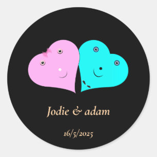 mr & mrs hearts classic round sticker