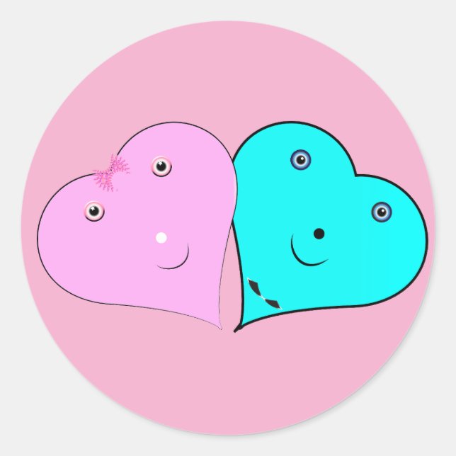  mr & mrs hearts classic round sticker (Front)