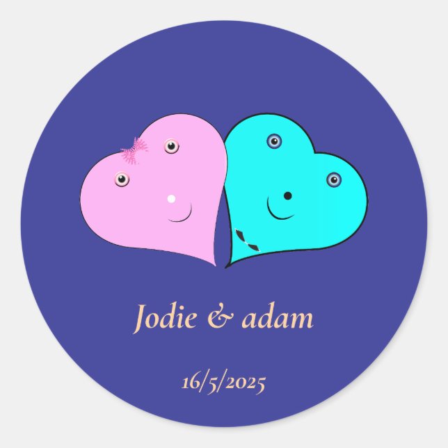  mr & mrs hearts classic round sticker (Front)