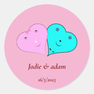 mr & mrs hearts classic round sticker