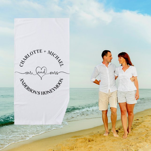Mr mrs honeymoon black white newlyweds beach towel (Creator Uploaded)