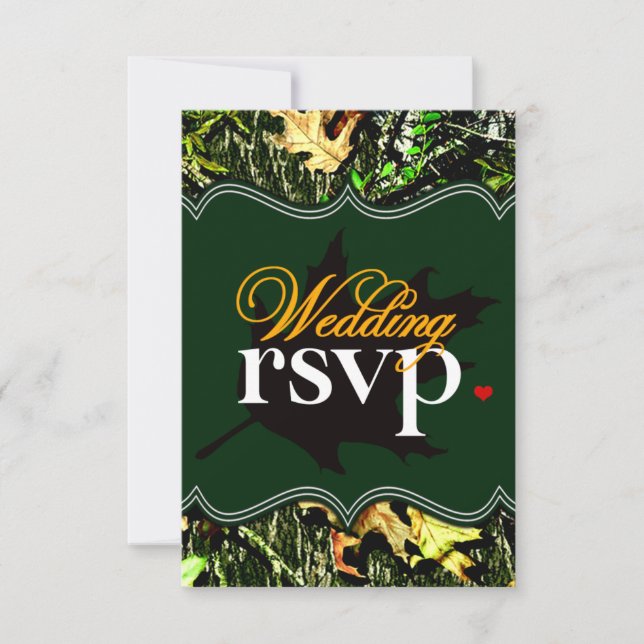 Mr & Mrs Hunting Camo Green Wedding RSVP Cards (Front)