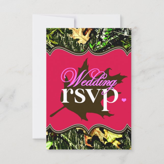 Mr & Mrs Hunting Camo Hot Pink Wedding RSVP Cards (Front)