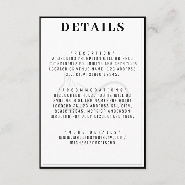 Mr & Mrs Infinity Symbol Wedding Details Enclosure Card (Front)