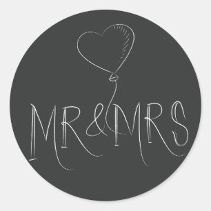 Mr & Mrs Just Married Grey Black Heart Love Sticke Classic Round Sticker