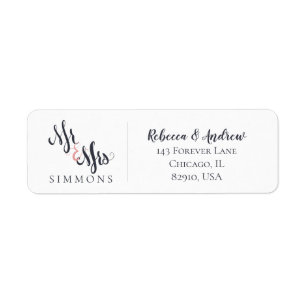 Mr & Mrs Last Name Calligraphy Wedding Married Return Address Label