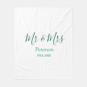 Mr & Mrs last name married year wedding engagement Fleece Blanket