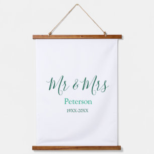 Mr & Mrs last name married year wedding engagement Hanging Tapestry