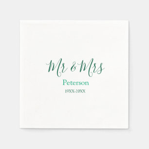 Mr & Mrs last name married year wedding engagement Napkin