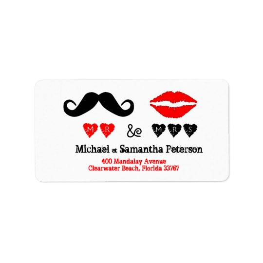 Mr. & Mrs. Lips & Moustache Wedding Address Address Label
