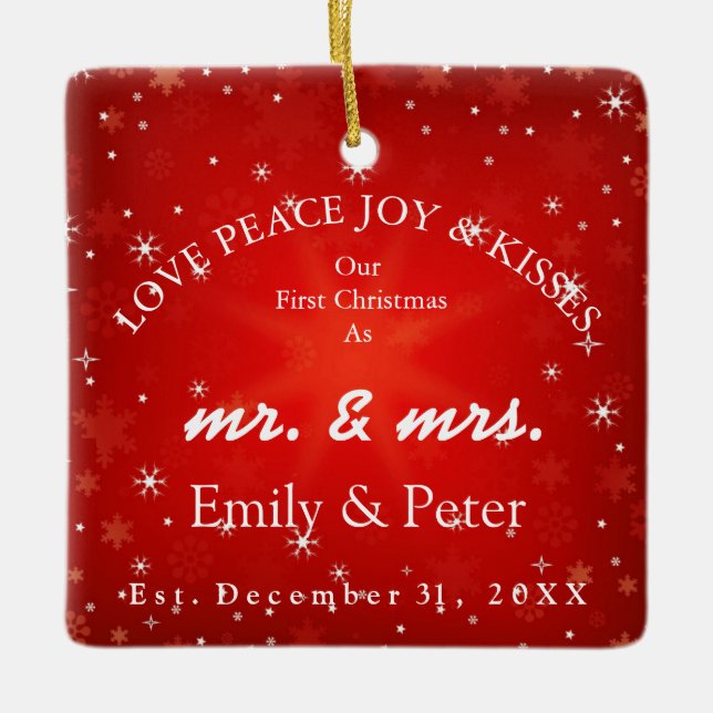 Mr & Mrs Married Christmas Ceramic Ornament (Front)