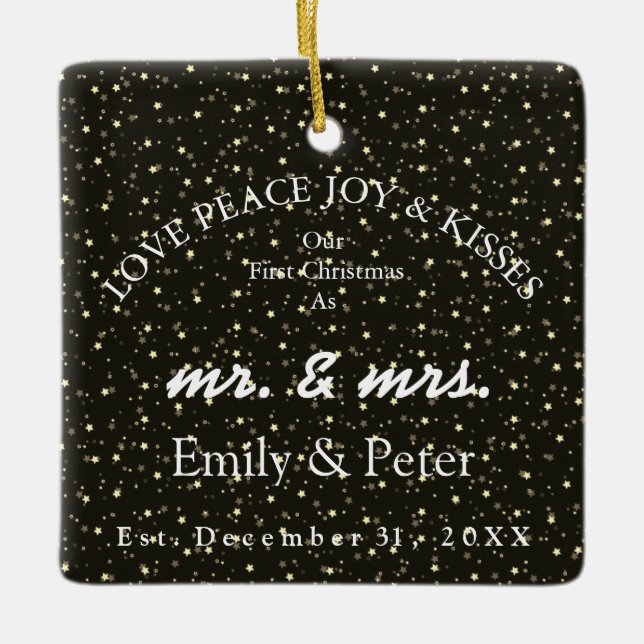Mr & Mrs Married Christmas Ceramic Ornament (Front)