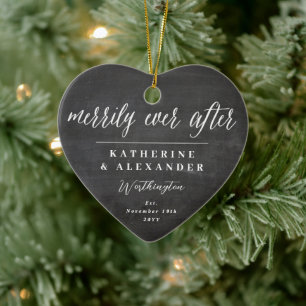 Mr & Mrs Merrily Ever After Wedding Photo Ornament