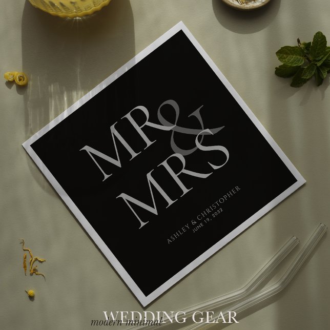 MR&MRS Minimal Typographic Black Cocktail Napkin (Creator Uploaded)