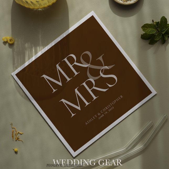 MR&MRS Minimal Typographic Brown Cocktail Napkin (Creator Uploaded)