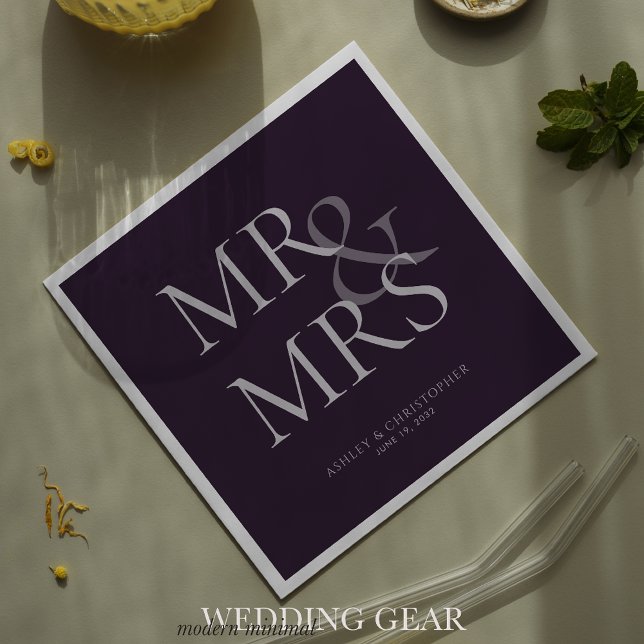 MR&MRS Minimal Typographic Purple Cocktail Napkin (Creator Uploaded)