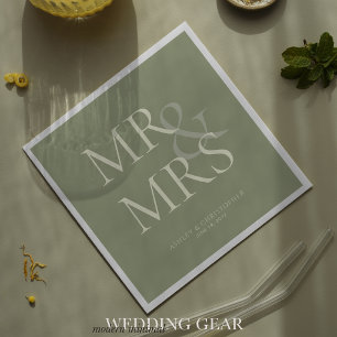 MR&MRS Minimal Typographic Sage Green Cocktail Napkin