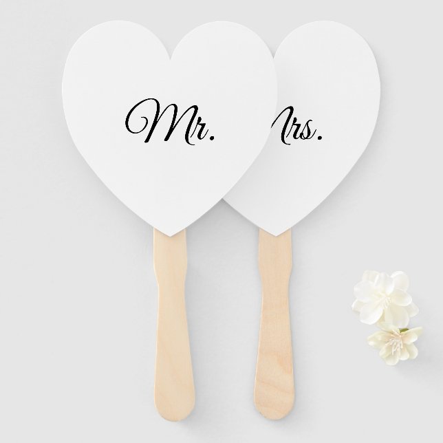 Mr & Mrs minimalistic black and white Hand Fan (Front and Back)