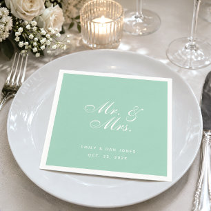 Mr & Mrs Mint Green Wedding Simple Elegant Script Napkin
