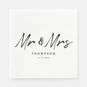 Mr. & Mrs. Modern Black White Script Wedding Napkin