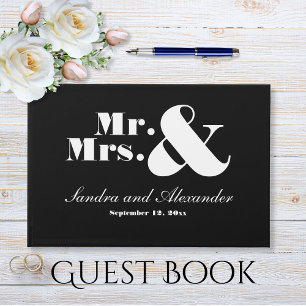 Mr Mrs Modern Chic Minimal Black White Wedding Guest Book
