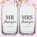 Mr & Mrs Modern Elegant Custom Name Date Wedding  Can Glass<br><div class="desc">Add the finishing touch to your wedding with our elegant Mr & Mrs beer can glass. This wedding beer glass set is a perfect wedding keepsake that the newlyweds will cherish forever. Adding a personalised touch with their monogram initial, names and wedding date will make it a truly special memento....</div>