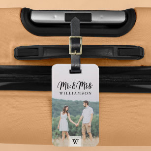 Mr & Mrs   Modern Newlyweds Photo & Monogram Luggage Tag