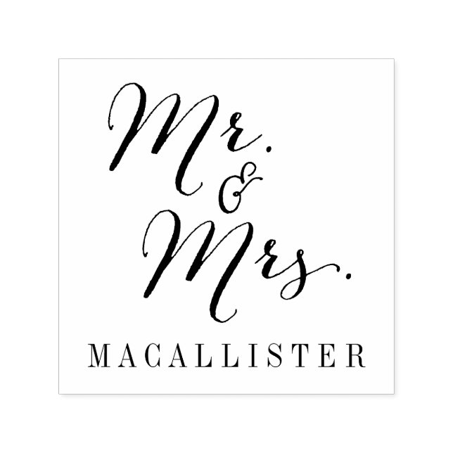 Mr & Mrs Modern Script Wedding Self Inking Stamp (Design)