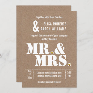 Mr. & Mrs. Modern typography kraft paper wedding Invitation