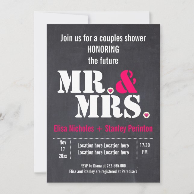 Mr. & Mrs. Modern typography wedding shower Invitation (Front)