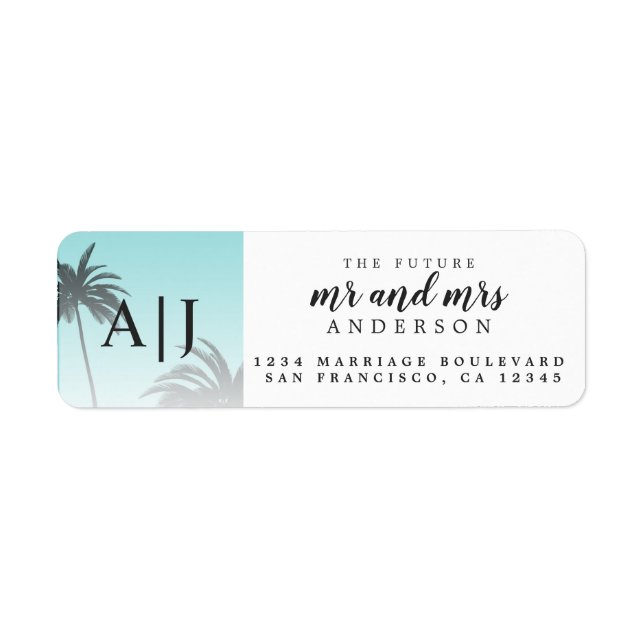 Mr Mrs Monogram Beach Wedding Return Address Label (Front)