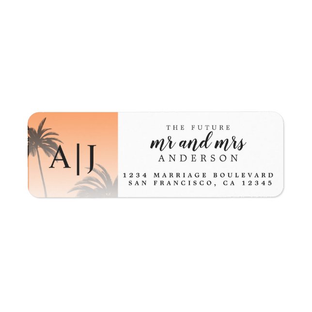 Mr Mrs Monogram Beach Wedding Return Address Label (Front)