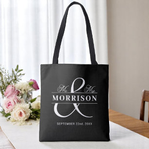 Mr Mrs Monogram Black White Wedding  Tote Bag