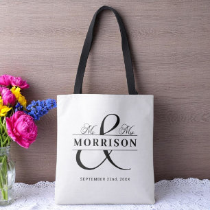 Mr Mrs Monogram Black White Wedding  Tote Bag