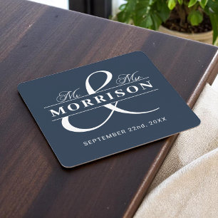Mr Mrs Monogram Navy Blue Wedding  Square Paper Coaster