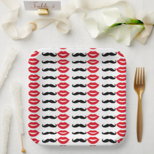 Mr. & Mrs. Moustache & Lips Party Paper Plates