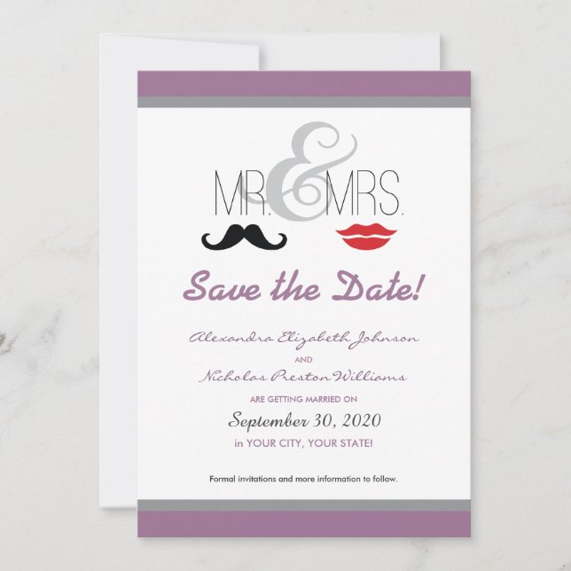 Mr. & Mrs. Moustache & Lipstick Save-the-Date! Save The Date (Front)