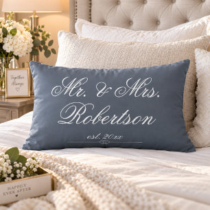 Mr Mrs Name est. classy script slate Wedding Lumbar Cushion