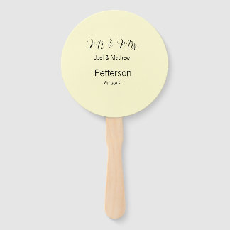 mr & mrs name est year wedding couple simple yello hand fan