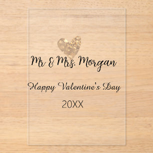 Mr & Mrs name happy Valentine's day gold heart  Acrylic Invitations