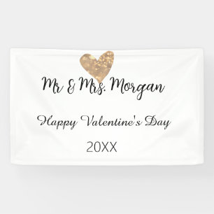Mr & Mrs name happy Valentine's day gold heart Banner