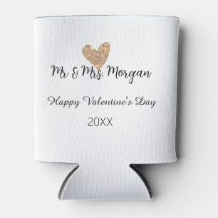Mr & Mrs name happy Valentine's day gold heart  Can Cooler