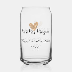 Mr & Mrs name happy Valentine's day gold heart  Can Glass