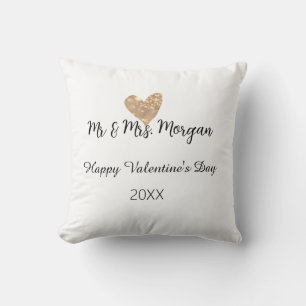 Mr & Mrs name happy Valentine's day gold heart Cushion