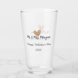 Mr & Mrs name happy Valentine's day gold heart  Glass