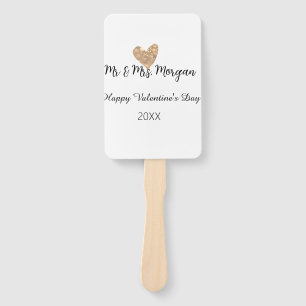 Mr & Mrs name happy Valentine's day gold heart  Hand Fan