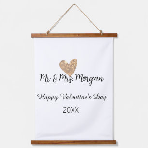Mr & Mrs name happy Valentine's day gold heart  Hanging Tapestry