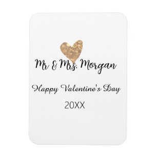 Mr & Mrs name happy Valentine's day gold heart Magnet