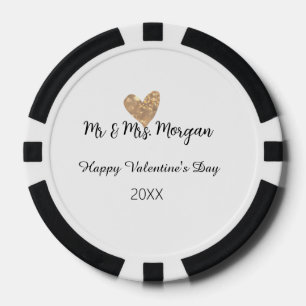 Mr & Mrs name happy Valentine's day gold heart  Poker Chips