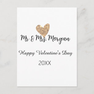 Mr & Mrs name happy Valentine's day gold heart Postcard